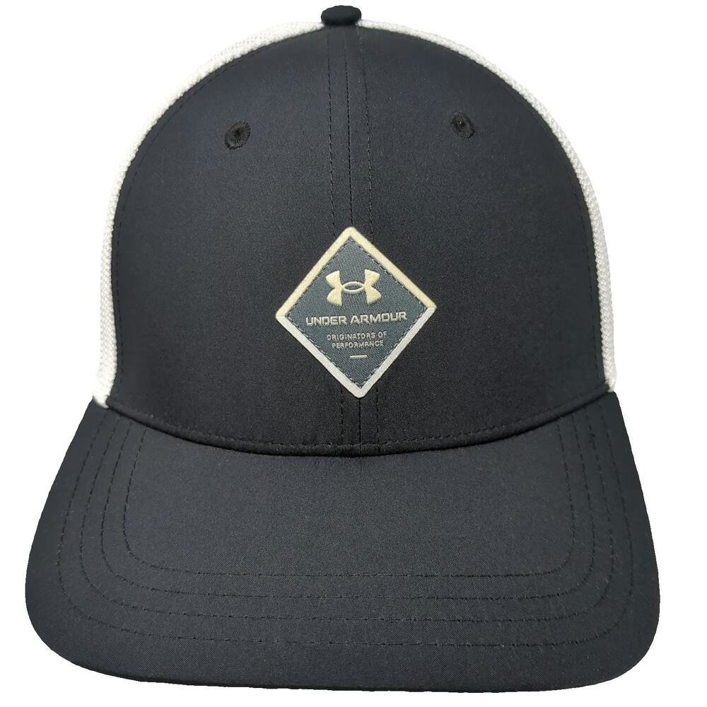 Under Armour Trucker Hat Black One Size Mesh Snapback Diamond Patch Curved Brim